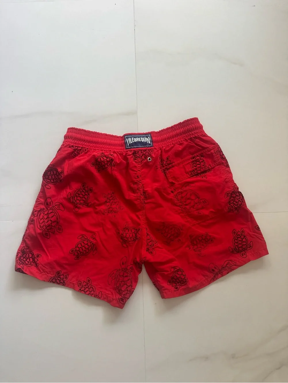Vilebrequin Red and Navy Elastic Waist Swim Shorts